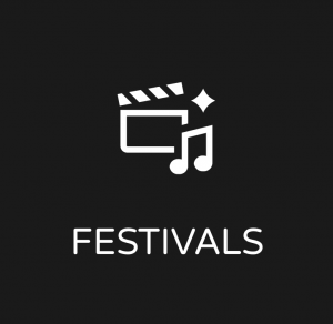 Festivals with clapperboard and music note icon